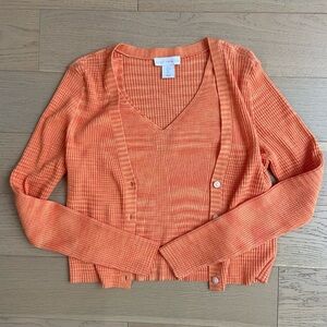 House of Harlow 1960 Orange Ribbed Cardigan & Crop Tank Set